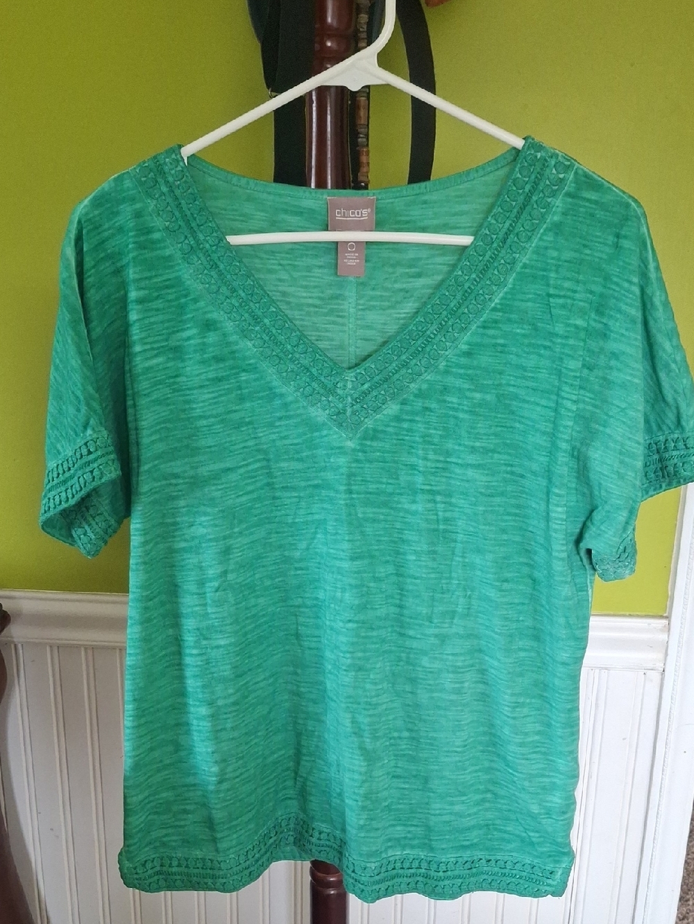 Chico's Teal Green V-Neck Short Sleeve Top